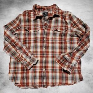 Vintage American Eagle 100% Cotton Rust Orange Cream Plaid Flannel Size XXL Men